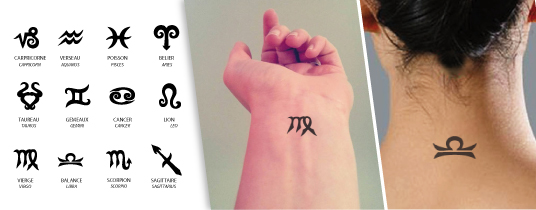 Petits signes du zodiaque Lot de 12 tatouages Tatouage temporaire