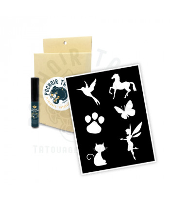 pochoir tattoo - Kit complet pour tatouage temporaire au pochoir